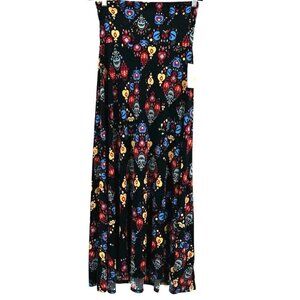 Lularoe Womens XS (4-6) Maxi Skirt Black Slinky Stretch Multicolor Art Print